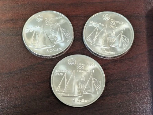 Lot Of 3 Silver 1973-1976 Canadian 5 Dollar Montreal Olympic Coins