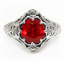 3CT Natural Fire Garnet 925 Solid Sterling Silver Filigree Ring Sz 6 FB9-7