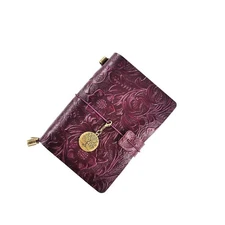 Refillable Leather Journal, Handmade Purple Leather Notebook with Bookmark fo...