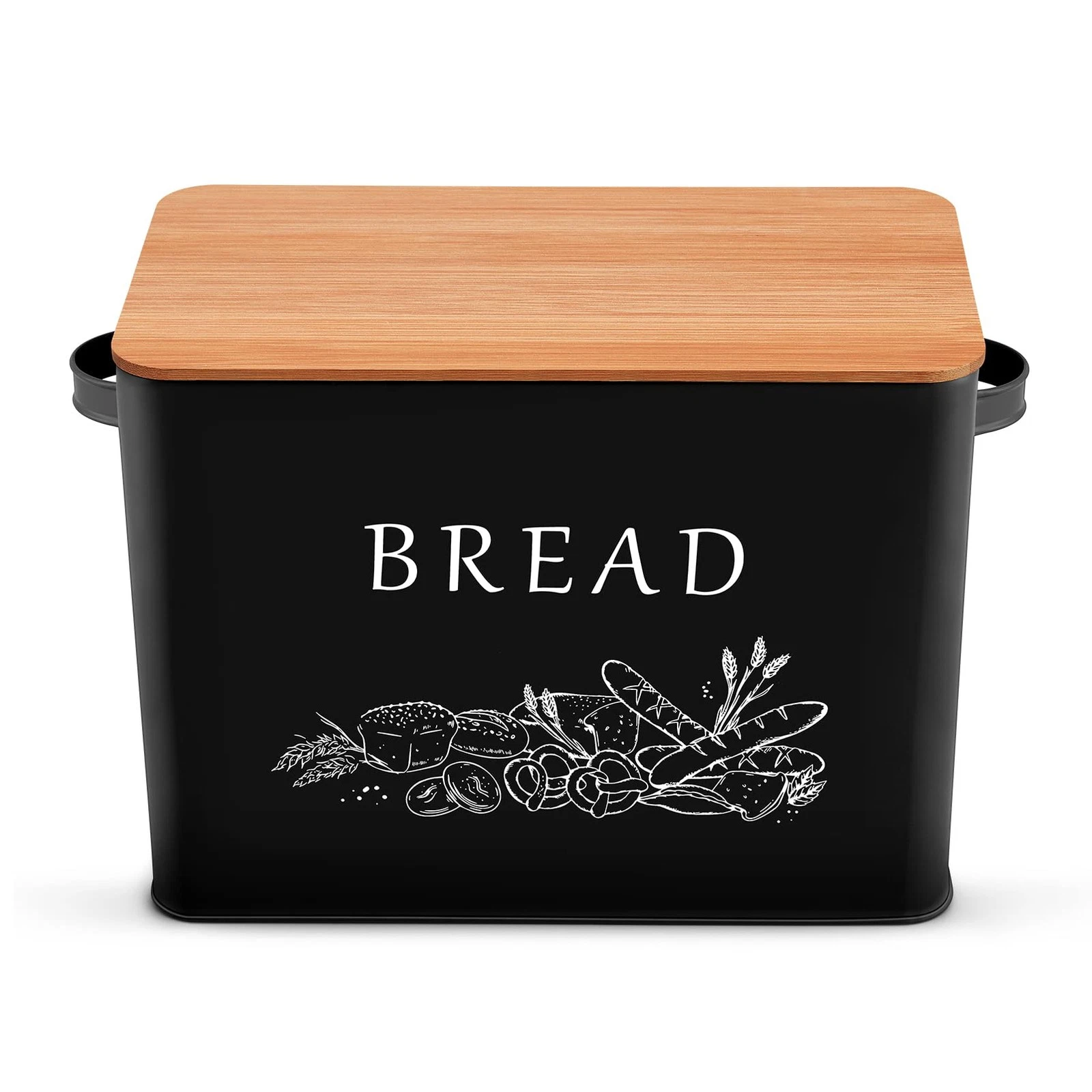 Bread for Kitchen Counter, Metal Bread Storage Bin with Wooden Cutting Lid, L...