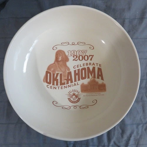 Large Frankoma 2007 Celebrate Oklahoma Centennial Clay Deep Dish Bowl Rare 12"