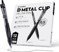 12 Pack Black Gel Pens, Quick Dry Ink 1 Count Pack of 12 ,