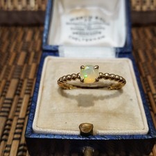 925 Sterling Silver Ring, Genuine Opal Solitaire, Size P.5 US 7.75,Gold,Delicate