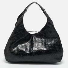 Tory Burch Black Logo Embossed Leather Dafina Hobo