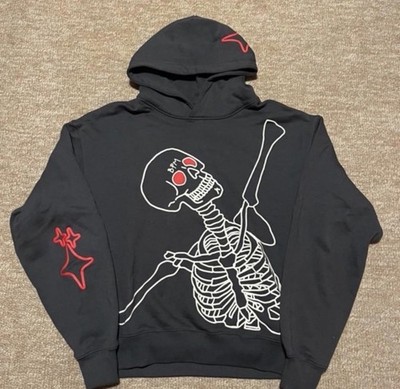 Broken Planet Market Skeleton Graphic Black Fleece Pullover Hoodie Men's Size L