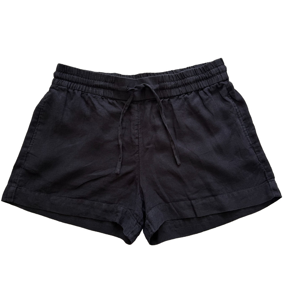 Classic Country Road Black French Linen Elastic Waist Shorts Size 14 