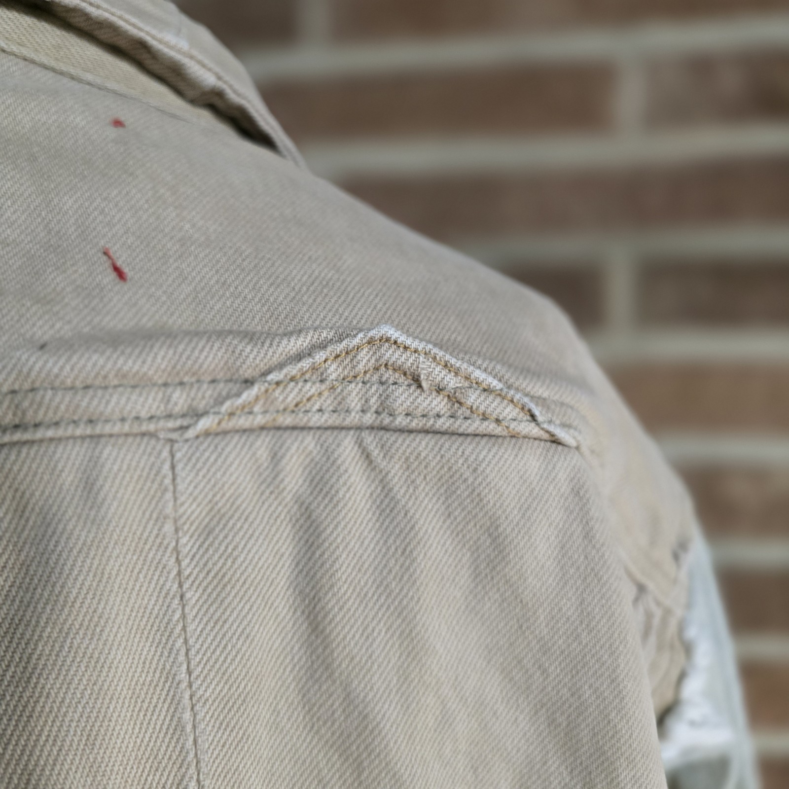 424 Patchwork Frayed Button-Up Beige Gray Shirt J… - image 7