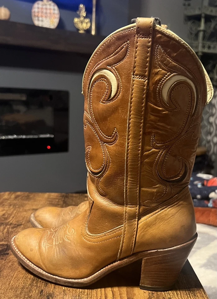 Botas vaqueras vintage Dingo By Acme de cuero marrón para mujer 7446 talla 6M Foto 2 de 4