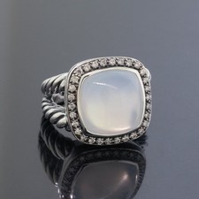 David Yurman Midnight 14mm Albion Mother of Pear Diamond 925 Silver Ring Size 8