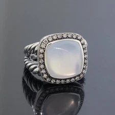 David Yurman Midnight 14mm Albion Mother of Pear Diamond 925 Silver Ring Size 8