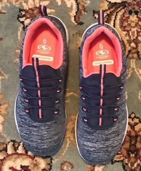 NUEVO Zapatos Atléticos Sin Cordones Para Mujer - Talla 6 - Azul Con Detalles Rosa Foto 2 de 4