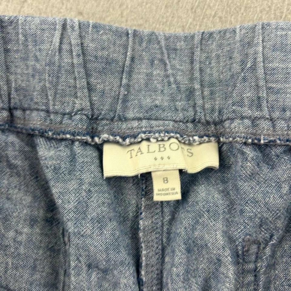 Pantalones Cortos Talbots Mujer 8 Azul Mezcla de Lino Frente Plano Cordón Chino Ligero Foto 2 de 4