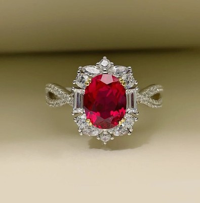 4.60 Ct Oval Cut Natural Ruby Diamond Bridal Wedding Ring 14K White Gold