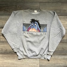 Vintage Disney Store Size L Crewneck Sweatshirt Eeyore Heather Gray USA READ