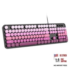 Dliter Wired Keyboard, 104 Keys Full Size Typewriter Keyboards, USB Black Pink