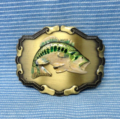 Bass Belt Buckle Fishing Fisherman Sportsman Vtg 70s Raintree B&J Inc  .GTA833