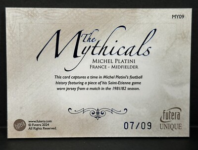 2023-24 Futera Unique Nostalgia The Mythicals Michel Platini Relic