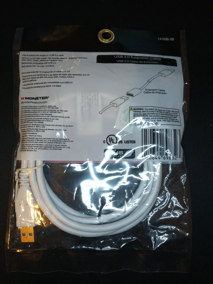 Pack of 2 - Monster 6’ High Performance USB 3.0 Extension Cable New in Bag - Image 2 of 2