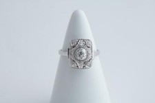 Old European Cut Bezel Set Cubic Zirconia Art Deco Retro Style Engagement Ring