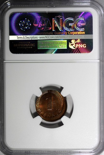Germany-Federal Copper 1971-G 1 Pfennig NGC-MINT ERROR MS65 RB KM# 105 (041) - Picture 3 of 4