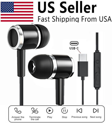 Type C Headphones Earbuds in Ear Earphones w/ Mic For Google