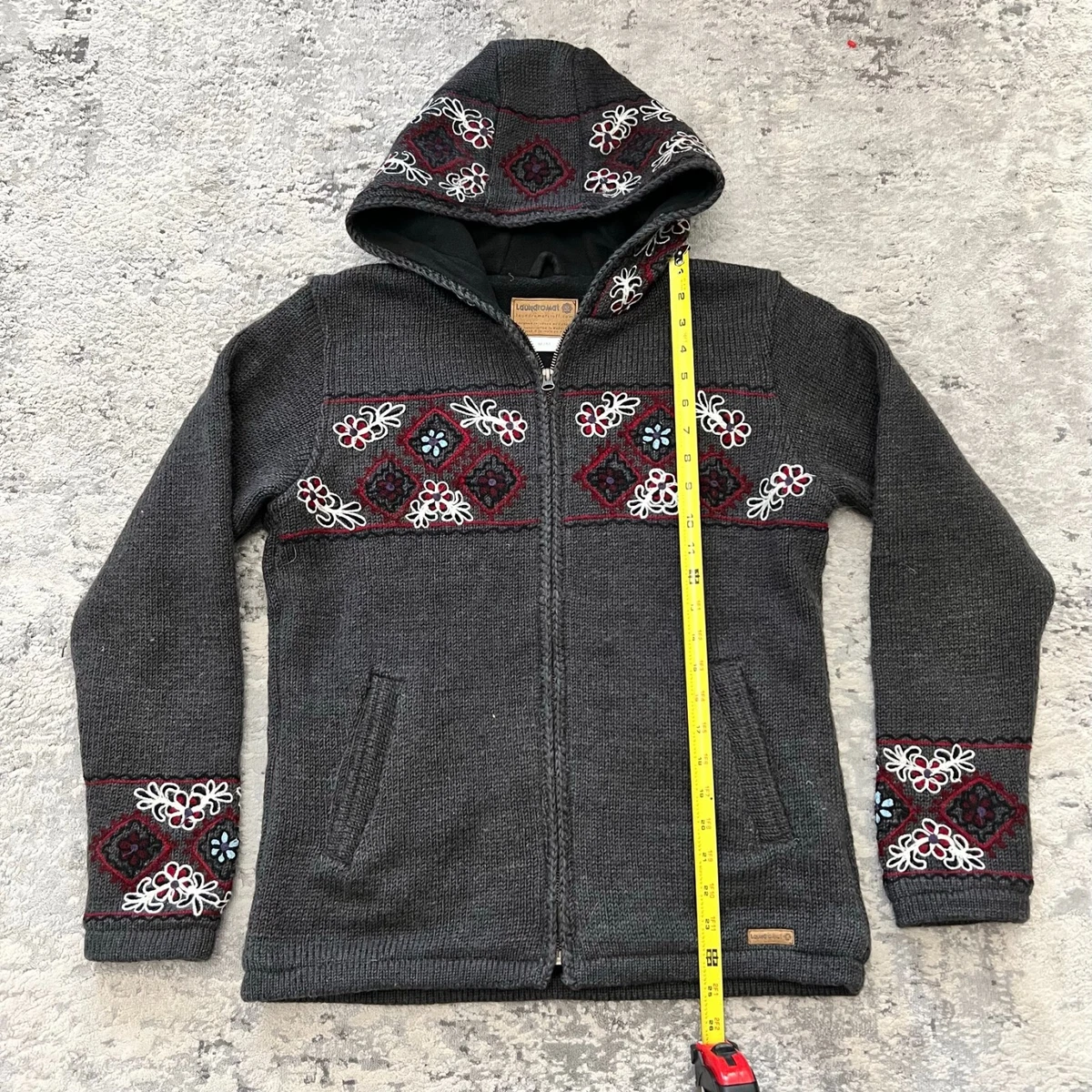 Laundromat Mens M Gray Wool Zip Up Sweater Jacket Hoodie Fleece