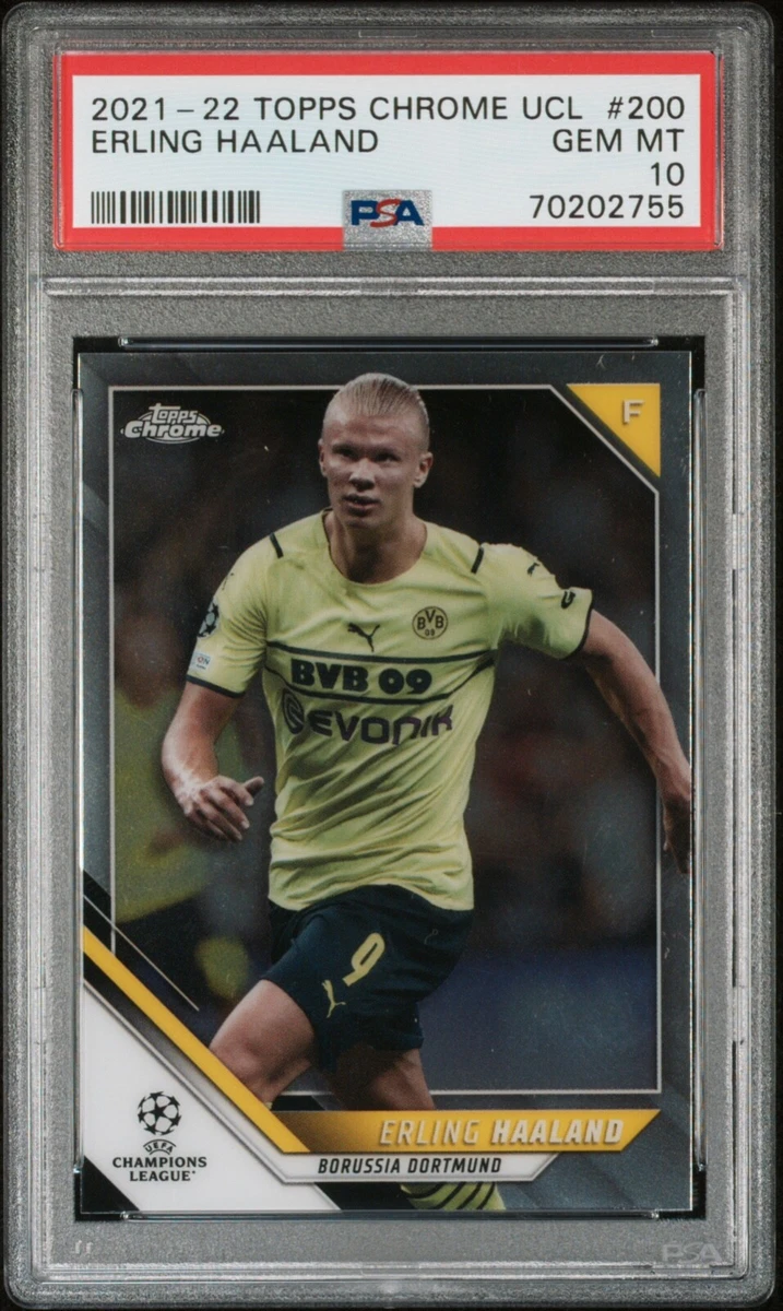 2021-22 Topps Chrome Erling Haaland PSA 10 Gem Mint UEFA #200 UCL 2021