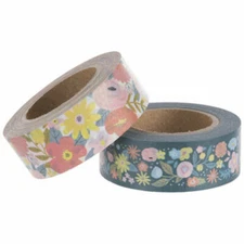 2 Rolls Pink Blue Floral Flowers Washi Tape Decorative Planner Supply  DIY Craft
