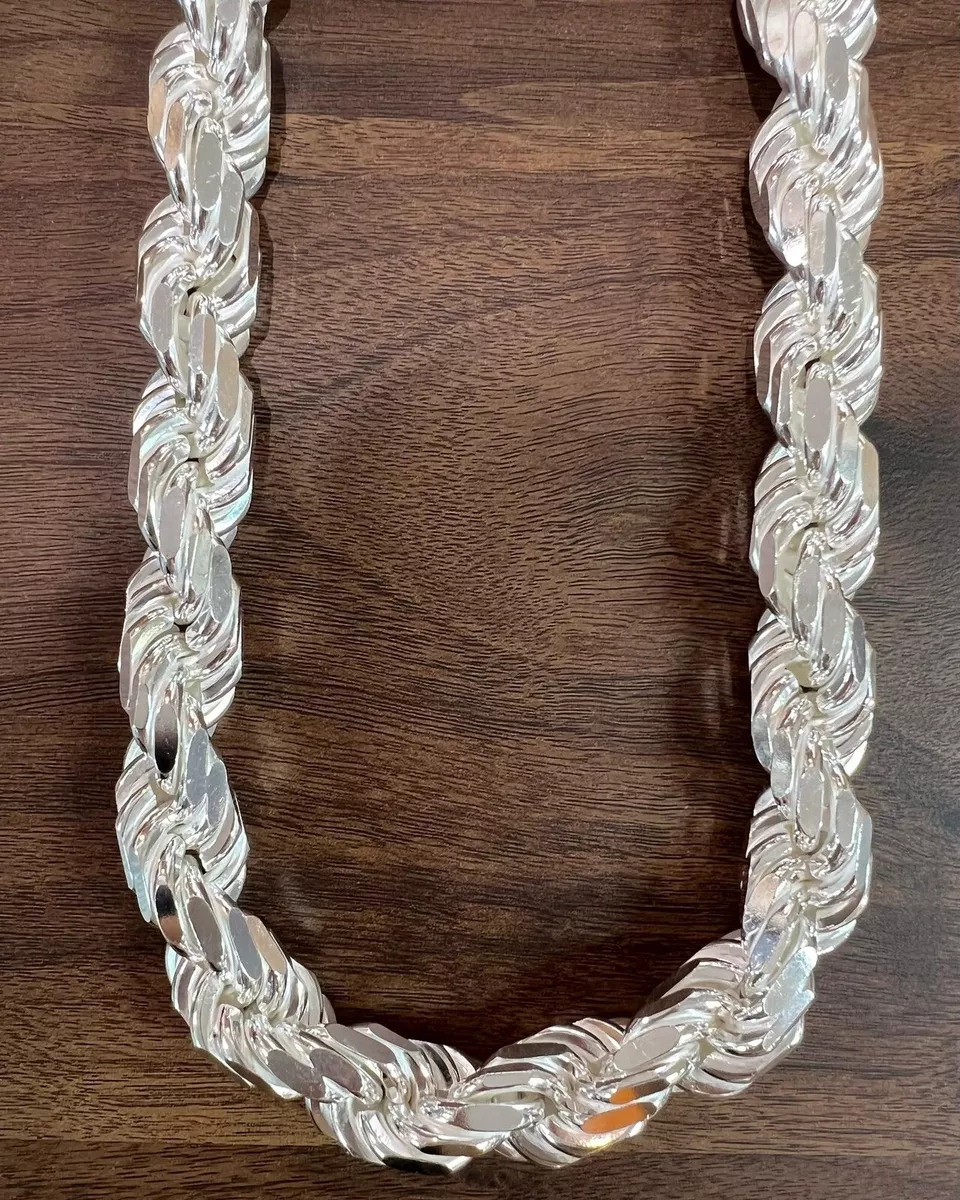 Sterling Silver Diamond Cut Rope Italian Mens Chain Necklace
