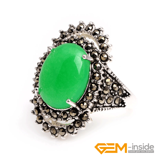 Natural Oval Gemstone Marquis Marcasite Beads Silver Jewelry Ring Size #6#8 Gift - Picture 4 of 55
