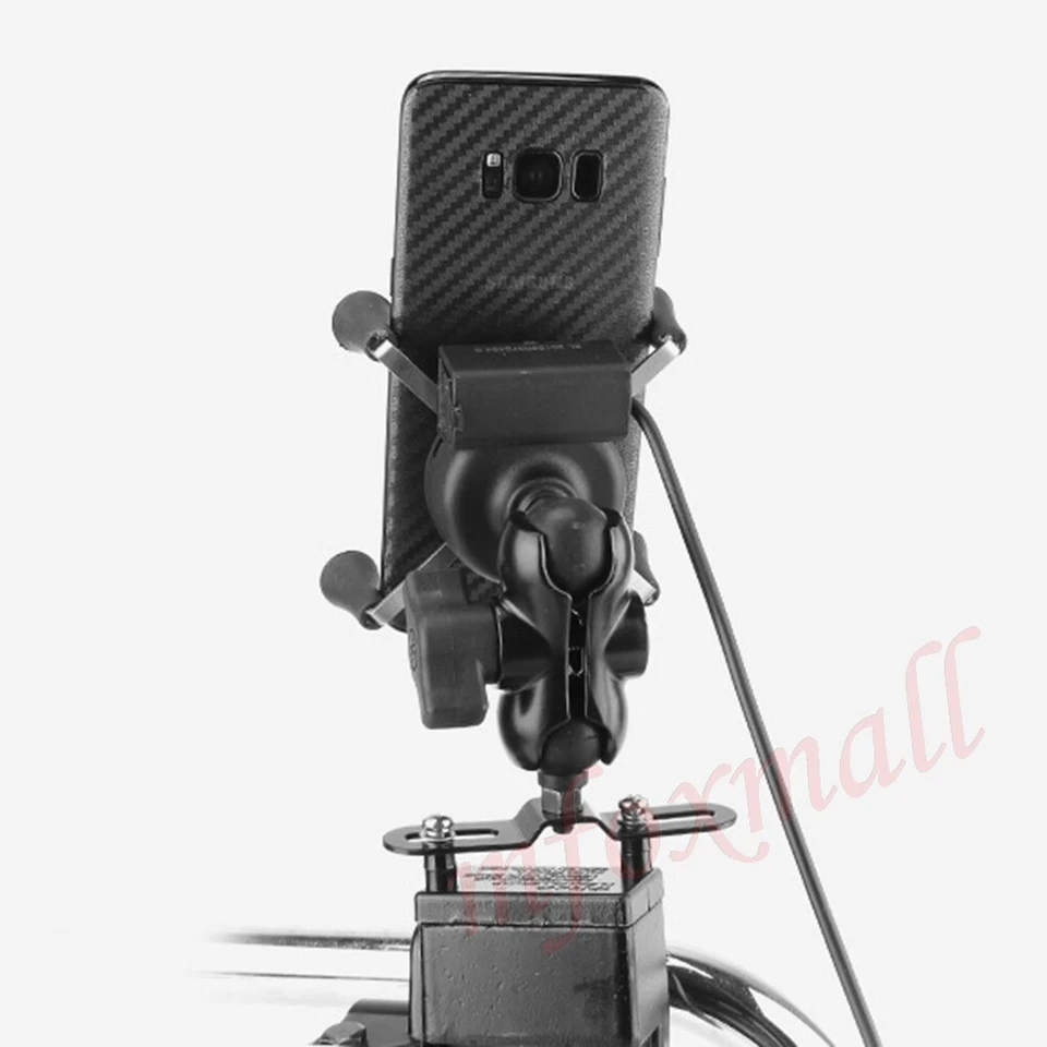 X Grip Mount With USB Charge Mobile Phone Holder For Motorcycle Bike Universal - Image 4 of 4