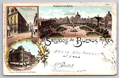 Gruss Aus Saludos de Buenos Aires Argentina Gran Boulevard Banco Español 1900 PC