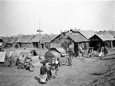Wuhan China, thatched-roof homes of fire refugees OLD PHOTO