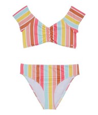 Roxy Girl's Like US Crop Top Swimsuit Set Big Kids Bright White Rainbow Candy