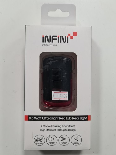 Luz trasera LED INFINI 0,5 vatios ultrabrillante roja, funciona con pilas. - Imagen 1 de 4
