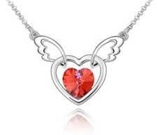 US SELLER HEART ANGEL WINGS RUBY RED JULY Crystal Rhinestone Pendant Necklace