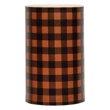 New Orange and Black Buffalo Check TIMER Pillar LED Candle 3" x 5" Autumn/Fall