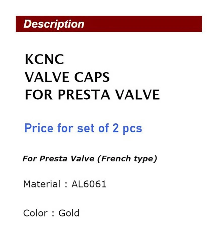 NEW KCNC VALVE CAPS FRENCH/PRESTA INNER TUBE TYPE AL6061 - 2pcs, GOLD - Image 2 of 4