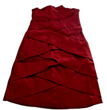 Kenpo Girl Womens Mini Dress Red Size L Satin Strapless Cocktail Ruffle Back Zip
