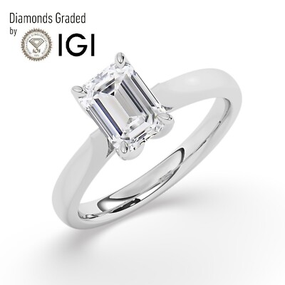 IGI 1CT Solitaire Lab-Grown Emerald Diamond/CVD Engagement Ring 14K White Gold