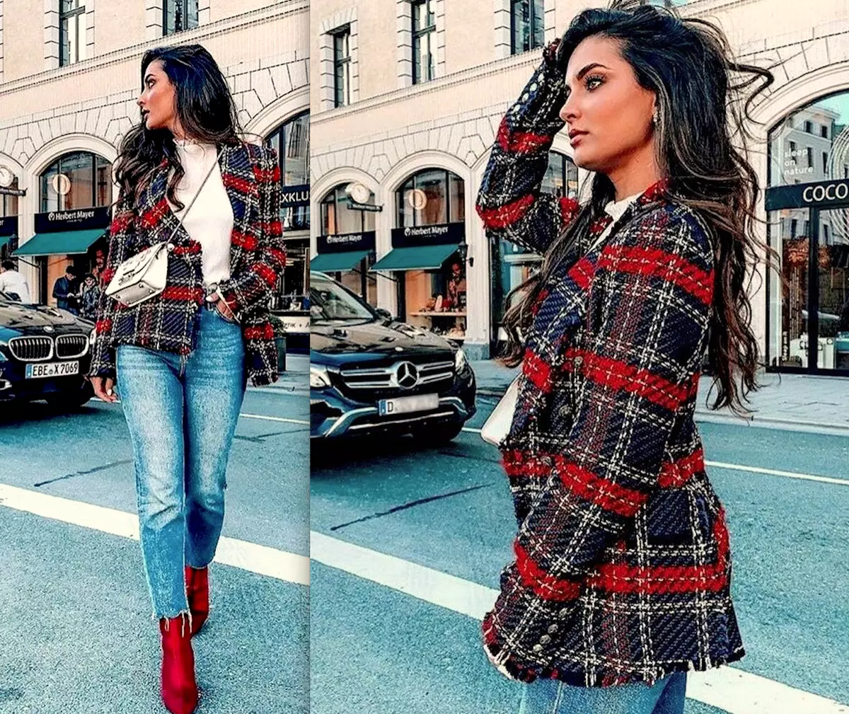 Zara red hotsell check blazer