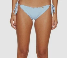 $76 Luli Fama Women's Blue Wavey Ruched Tie-Side Brazilian Bikini Bottoms Size M