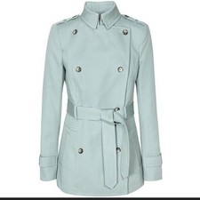 Reiss Caines Aqua Blue Green Double Breasted Belted Short Trench Coat Small