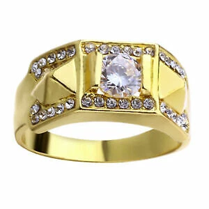 Модные кольца покрытые желтым золотом кубический цирконий любовь