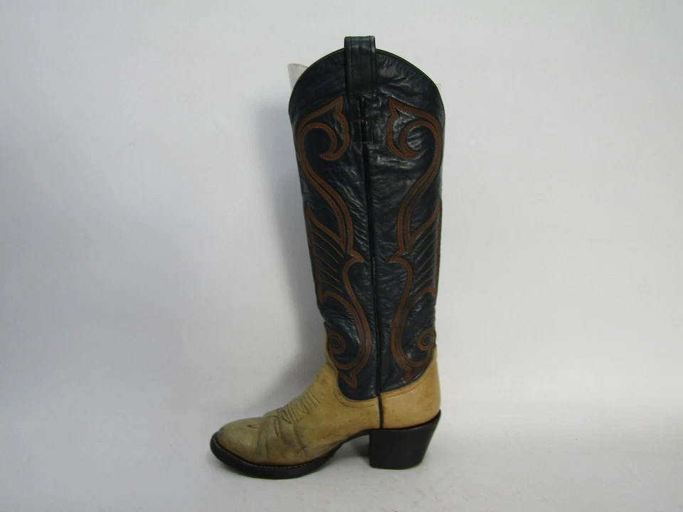 Larry Mahan Womens Size 4.5 B Blue Brown Leather Cowboy Western Boots - Image 2 of 4