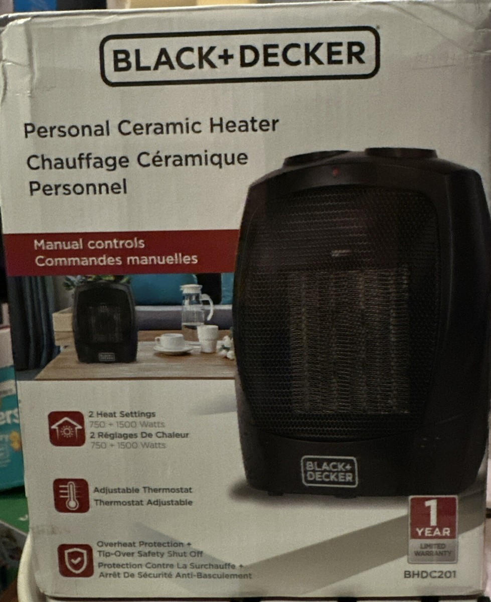 BLACK+DECKER 1500W Personal Ceramic Heater Black (BHDC201) Adjustable Temp