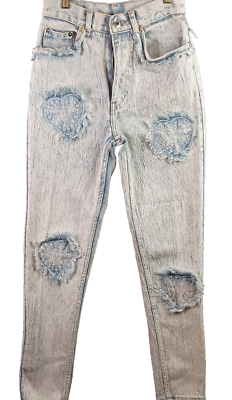 #ad Anti Basic Daily Jeans Vintage 80s Womens 8 Acid Wash Embroidered Heart Tapered $19.99