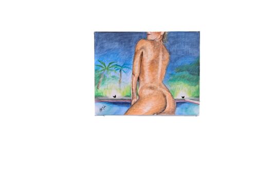 Peinture originale à l'encre 8 x 10 pouces de femme nue réalisée par l'artiste ARTuro - Photo 1 sur 2