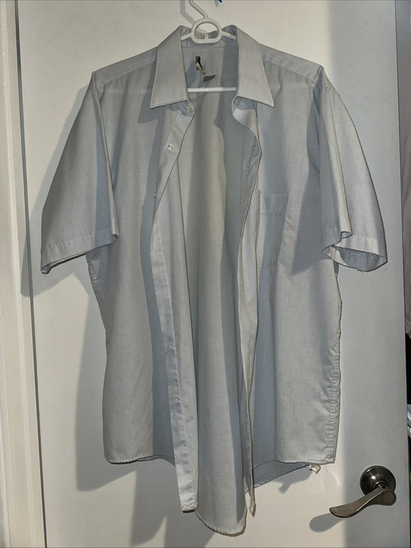 Arrow Bradstreet Size 17 Short Sleeve Button Down Shirt Blue