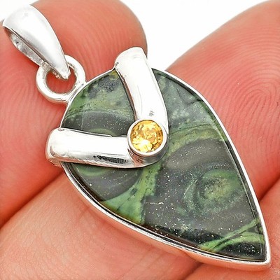 Natürlicher Stern Galaxie Jaspis & Citrin 925 Sterling Silber Anhänger Schmuck P-1735